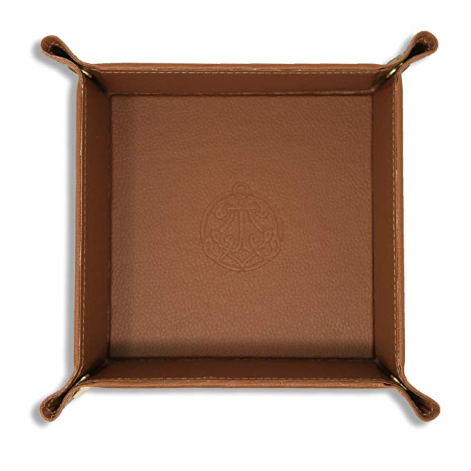 Vegan Leather Valet Tray - Tabletop Catchall Tray with Brass Snaps