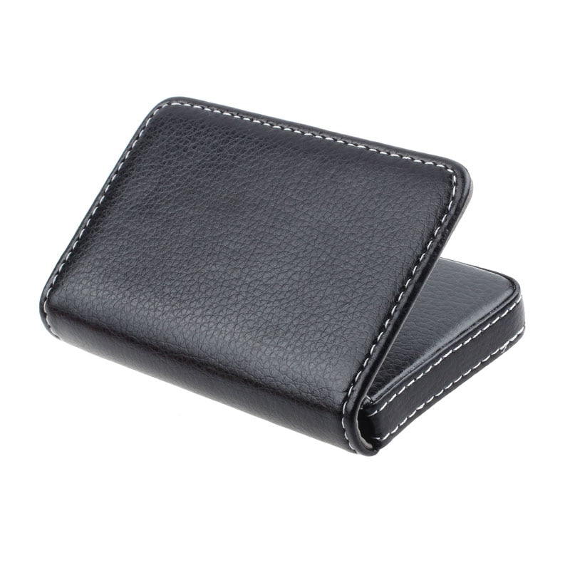 Minimalist Leather Business Credit Card Holder with Magnetic Flap